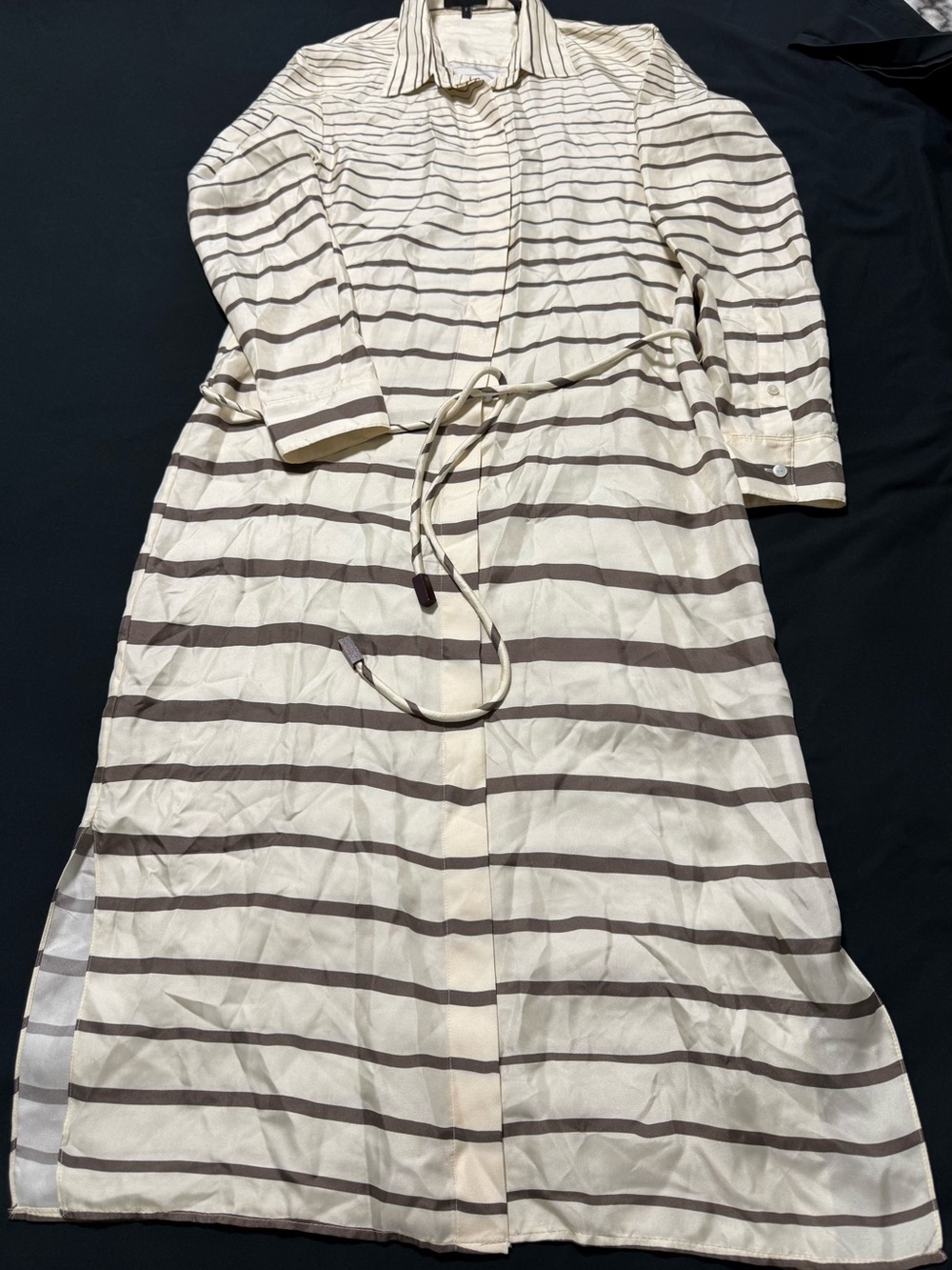Theory Cream and Brown Striped Shirt Dress for Girls